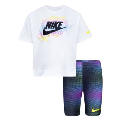 Nike Girls AOP Bike Shorts 2pc Set Black - Μαύρος - set
