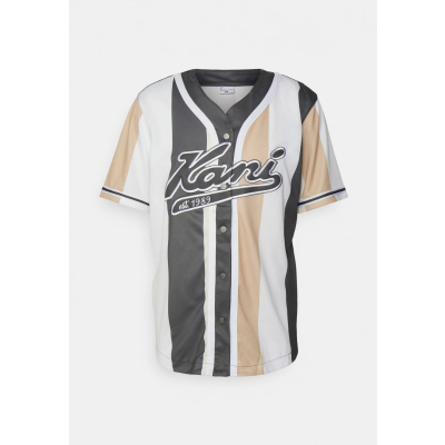 Karl Kani Varsity Striped Baseball Shirt Sand/Off White/Anthracite - Πολύχρωμο - Κοντομάνικο μπλουζάκι