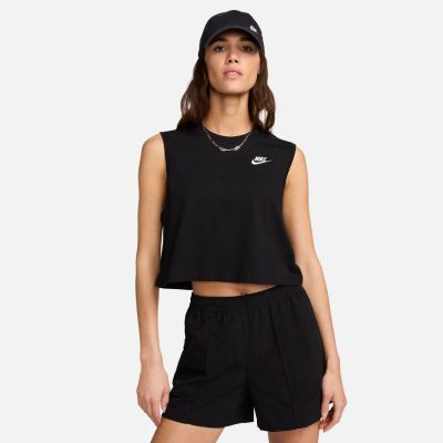 Nike Sportswear Club Wmns Sleeveless Cropped Top Black - Μαύρος - Κοντομάνικο μπλουζάκι