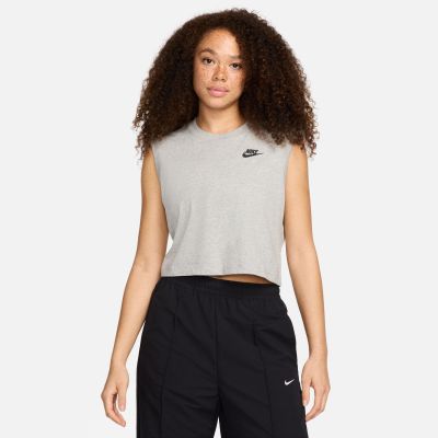 Nike Sportswear Club Wmns Sleeveless Cropped Top Heather Grey - Γκρί - Κοντομάνικο μπλουζάκι
